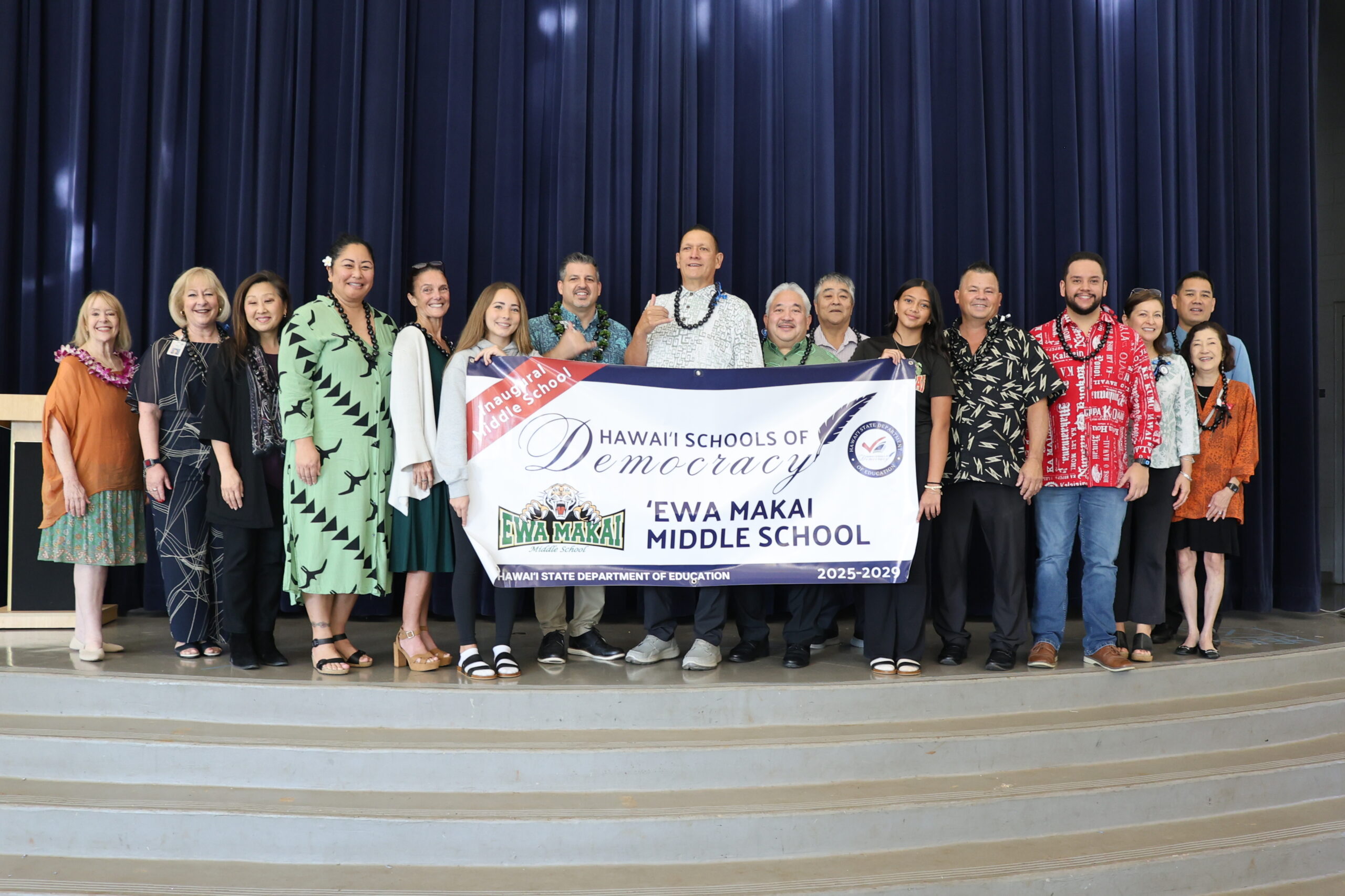 Students and staff at ʻEwa Makai Middle and Waialua High & Intermediate School assembly